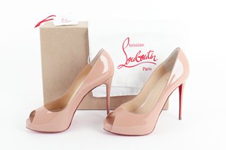 WOMENS CHRISTIAN LOUBOUTIN VERY PRIVE PATENT 120 HEELS IN NUDE - EU SIZE 39 - RRP £780: LOCATION - A*