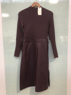 WOMENS TED BAKER KNITTED BODICE DRESS WITH FAUX LEATHER IN MAROON - SIZE MEDIUM - RRP £250: LOCATION - A-1