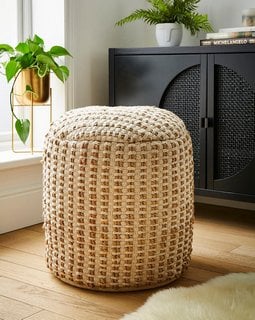 WOVEN JUTE POUFFE IN NATURAL - RRP £79: LOCATION - BR1