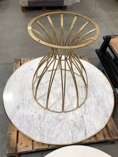 SEAFORD PEDESTAL DINING TABLE IN WHITE MARBLE & BRASS FRAME - RRP £872: LOCATION - B6
