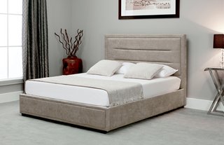 KNIGHTS OTTOMAN SUPER KING SIZE BED FRAME IN STONE FABRIC - RRP £899: LOCATION - C8