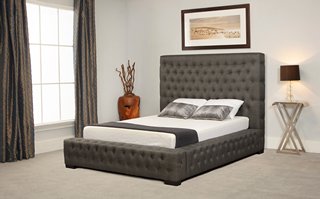 STAM OTTOMAN SUPER KING SIZE BED FRAME IN GREY FABRIC - RRP £1100: LOCATION - C8