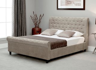 OXFO OTTOMAN SUPER KING SIZE BED FRAME IN STONE FABRIC - RRP £1100: LOCATION - C8