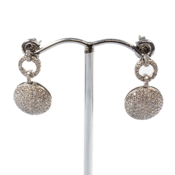 18K White 1.14ct Diamond Pavé Circle and Round Drop Earrings, 2.3cm, 5.00g.  Auction Guide: £375-£475