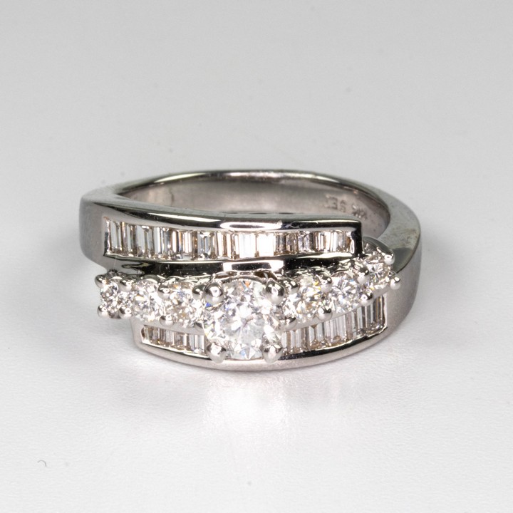 14K White 1.51ct Diamond Cluster Twist Ring, Size L, 6.8g.  Auction Guide: £800-£900