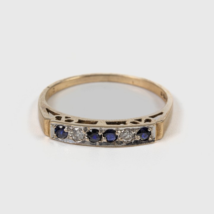 9ct Yellow Gold 0.02ct Diamond and Sapphire Ring, Size P, 1.9g