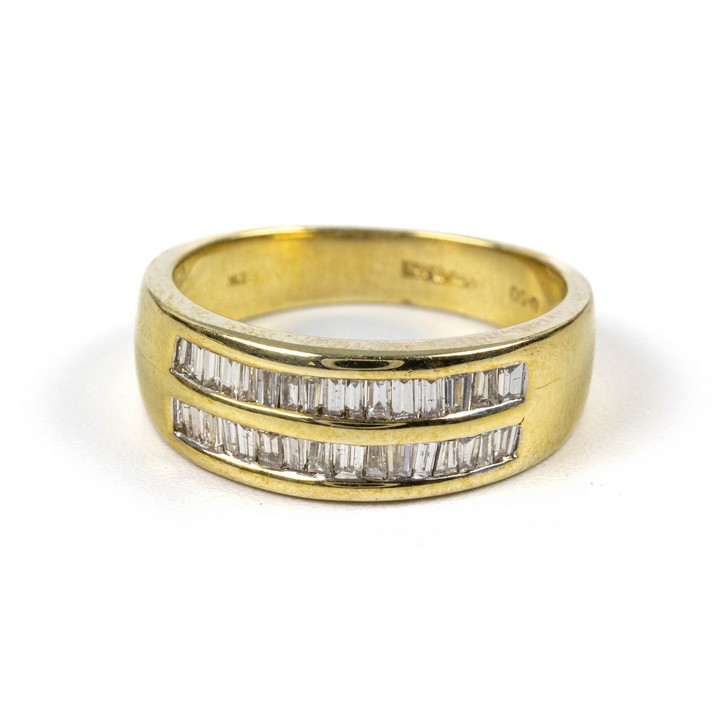 9ct Yellow Gold 0.50ct Diamond Two Row Band Ring, Size L½, 3.6g.  Auction Guide: £275-£375