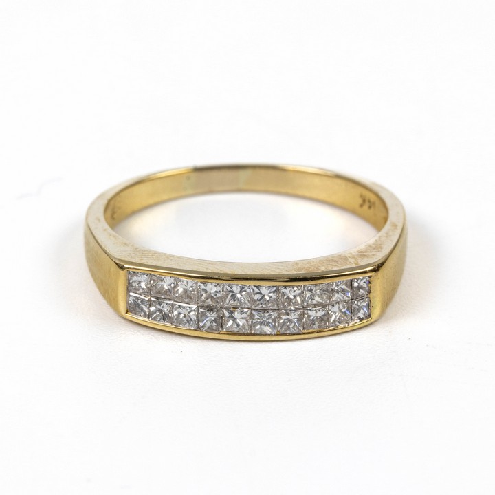 14K Yellow 0.60ct Diamond Two Row Half Eternity Ring, Size P, 3g.  Auction Guide: £275-£375