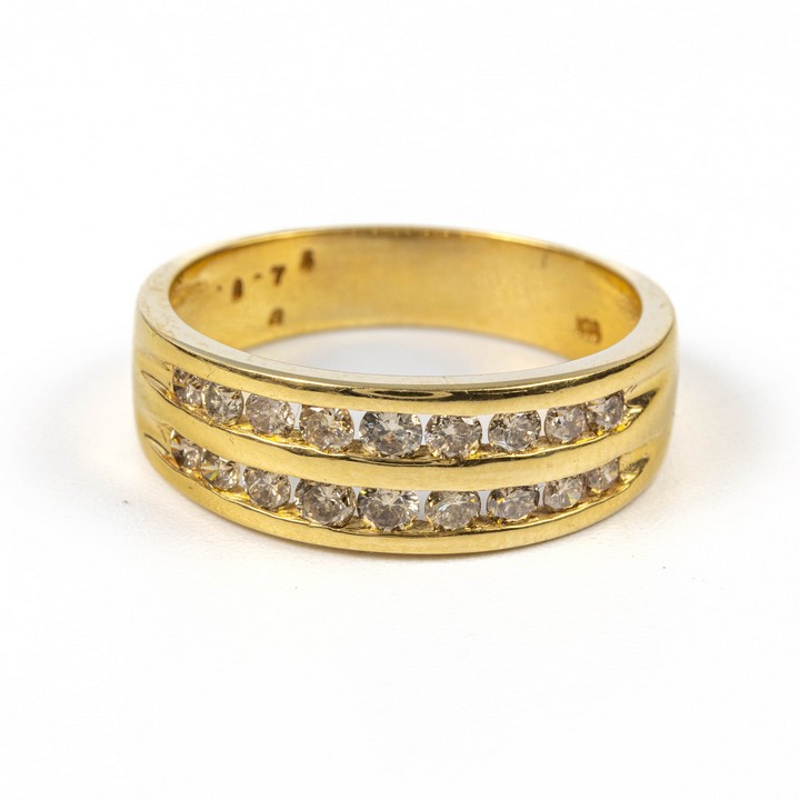 18K Yellow 0.78ct Diamond Two Row Half Eternity Ring, Size Q, 5.2g.  Auction Guide: £375-£475