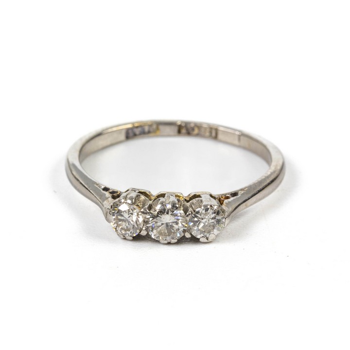18K and Platinum 0.35ct Diamond Three Stone Ring, Size K, 1.9g.  Auction Guide: £150-£250