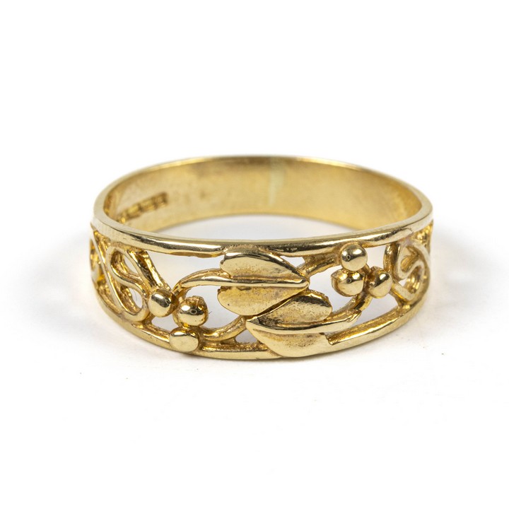9ct Yellow Gold Filigree Floral Band Ring, Size N, 2.4g