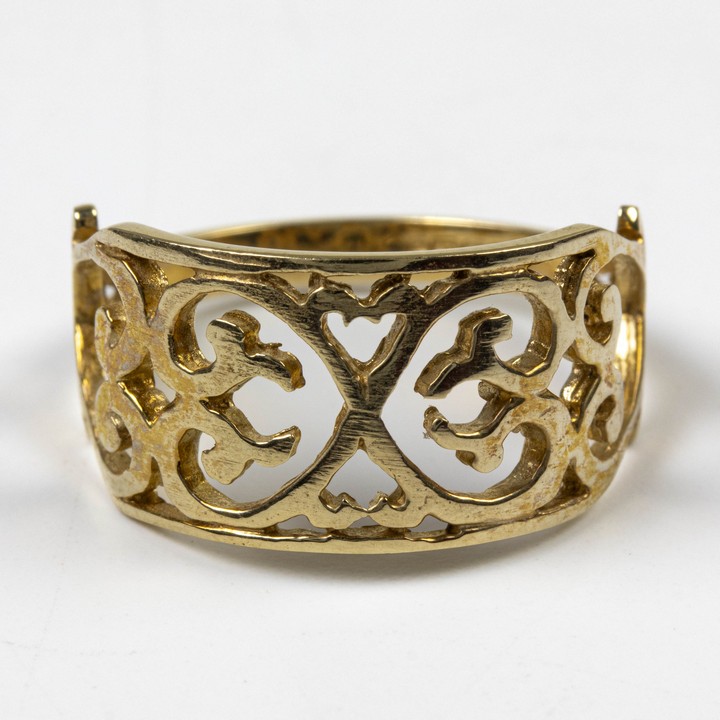 9ct Yellow Gold Filigree Floral Band Ring, Size N½, 2.5g