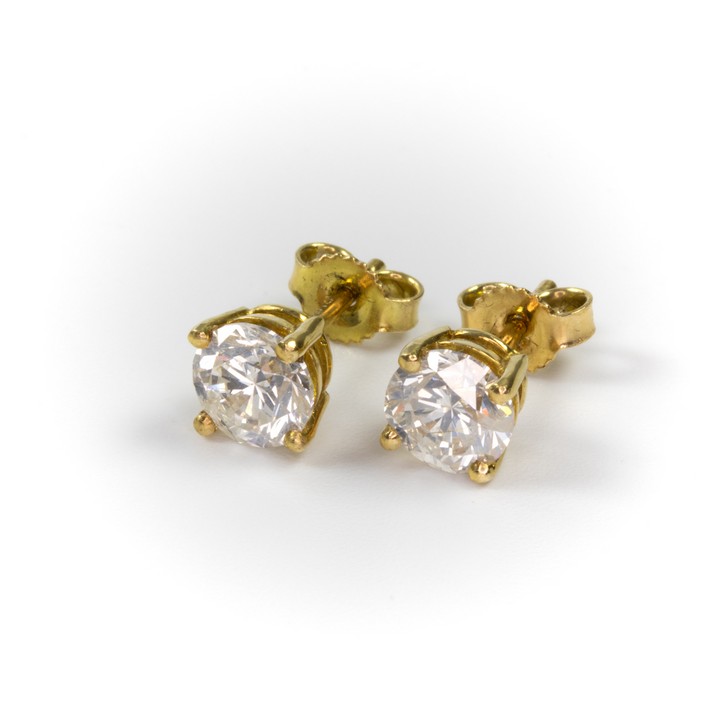 18K Yellow 2.01ct Diamond Stud Earrings, 0.6cm, 2.1g. Colour I-J, Clarity Si1-Si2.  Auction Guide: £3,600-£5,000