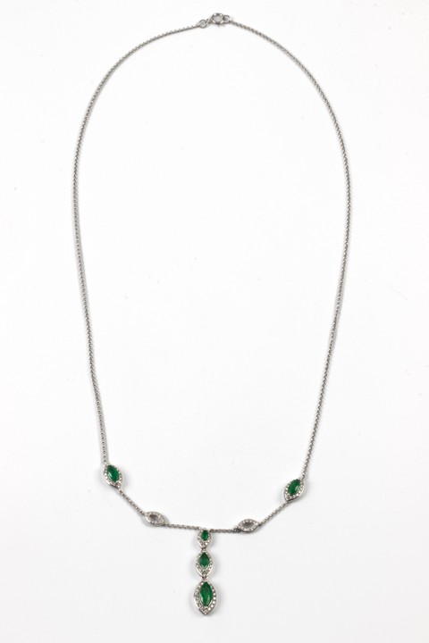 18K White 1.29ct Emerald and 0.40ct Diamond Drop Necklace, 45cm, 4.8g.  Auction Guide: £1,500-£2,000