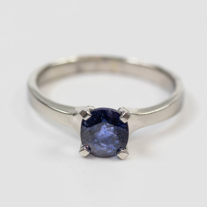 Platinum 900 1.20ct Natural Blue Sapphire Solitaire Ring, Size N, 2.4g.  Auction Guide: £550-£650