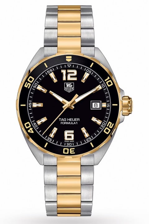 Tag Heuer Formula 1 Ref: WAZ1121 Quartz Watch. 41mm Stainless Steel Case with Gold Plated Stainless Steel Uni-Directional Bezel, Black Dial and Stainless Steel and Gold Plated Bracelet. Age: Unknown