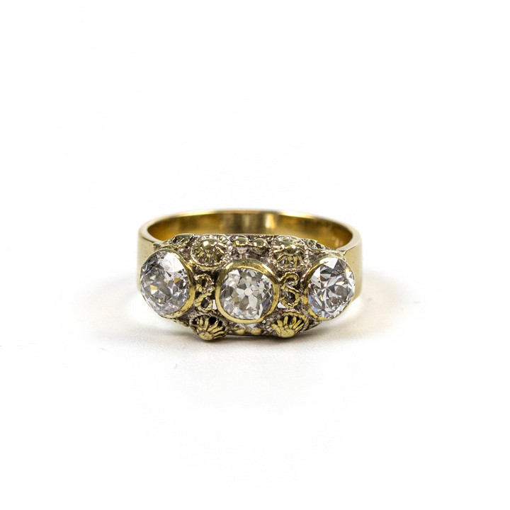 14K Yellow 1.20ct Diamond Three Stone Ring, Size N, 4.4g, Clarity Si1-Si2, Colour I-J.  Auction Guide: £2,300-£2,500