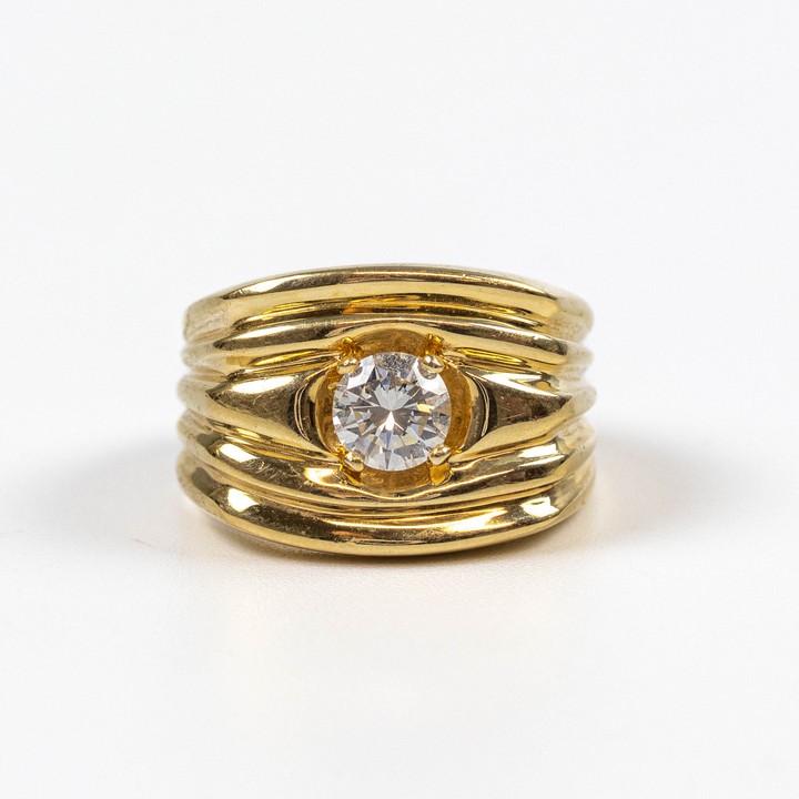 14K Yellow 0.65ct Diamond Solitaire Ring, Size N, 8.7g, Clarity VS1-VS2, Colour I-J.  Auction Guide: £1,250-£1,450