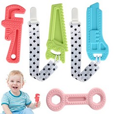 26 X WUJUN 4 PACK BABY TEETHING TOYS SOFT SILICONE FREEZER BPA-FREE, HAMMER WRENCH SPANNER PLIERS SAW KNIFE TOOLS SHAPE SOOTHE BABIES SORE MOLAR FOR 3-12 MONTHS BABIES GUMS TOYS SET(SAW SET) - TOTAL