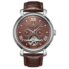 SAMUEL JOSEPH LIMITED EDITION STEEL & BROWN AUTOMATIC DESIGNER MENS WATCH - HAND ASSEMBLED - SKELETON CASE, 20 JEWELS AND A LUXURY GENUINE LEATHER STRAP - ROUND CASE - WATER RESISTANT SKU: SJ0008 RRP