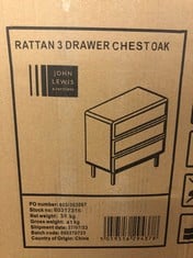 JOHN LEWIS RATTAN 3 DRAWER CHEST OAK RRP £600: LOCATION - BACK FLOOR(COLLECTION OR OPTIONAL DELIVERY AVAILABLE)