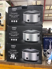 3 X TESCO HOME CERAMIC SLOW COOKER WITH GLASS LID (ROW 1)