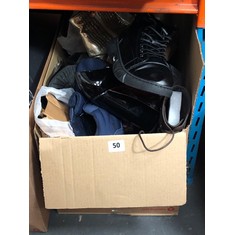 BOX OF ASSORTED SHOES TO INCLUDE SPORT HI-TOP LEATHER TRAINERS SIZE 43 IN BLACK (ROW 1)