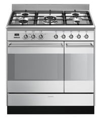 SMEG 90CM DUAL FUEL RANGE COOKER IN STAINLESS STEEL - MODEL NO. SUK92MX9-1 - RRP £1729 (BLOCK A) (COLLECTION OR OPTIONAL DELIVERY AVAILABLE *)