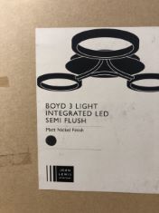 4 X ASSORTED LIGHTS INCLUDING BOYD 3 LIGHT INTEGRATED LED SEMI FLUSH LIGHT .