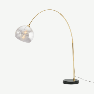 2 x Item Incomplete. Box 1 of 3 Only.  Bow Large Overeach Arc Floor Lamp, Brass, Black Marble & Smoke Grey.
