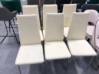 6 X CREAM LEATHER DINING CHAIRS WITH STITCH DETAIL & CHROME COLOUR LEGS: LOCATION - A2