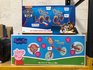3 X ASSORTED CHILDRENS ITEMS TO INCLUDE PEPPA PIG MY FIRST 10" BALANCE BIKE: LOCATION - BR10