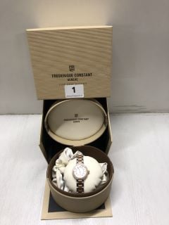 FREDERIQUE CONSTANT LADIES. COMES COMPLETE WITH BOX. MODEL NUMBER: FC-200WHD1ERD32. RRP: £2170.00