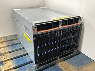 IBM BLADECENTRE H CHASSIS: MODEL NO 8852-4YG (WITH 11X BLADE SERVERS, 4X AA23920L POWER MODULES, 4X SWITCH MODULE 3012, 2X 4G SAN SWITCH MODULE, WEIGHT: >164KG (360LBS)) [JPTM105003]. PLEASE BRING SU
