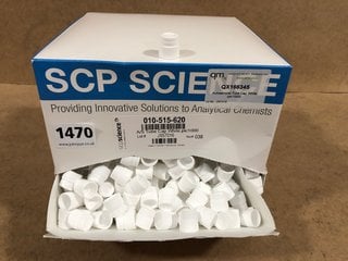 BOX OF SCP SCIENCE AUTO SAMPLER TUBE CAPS IN WHITE: LOCATION - B12