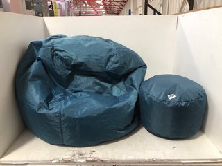 LARGE BEANBAG IN TEAL TO INCLUDE SMALL FOOT POUFFE IN TEAL: LOCATION - B16