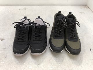 2 X ASSORTED SHOES TO INCLUDE REIKER HIGH TOP TRAINER BOOTS IN DARK GREEN SIZE: 6: LOCATION - D3