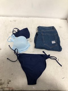 3 X ASSORTED WOMENS CLOTHING TO INCLUDE JOHN LEWIS AND PARTNERS PADDED TIE UP BIKINI TOP IN NAVY SIZE: 12: LOCATION - A18