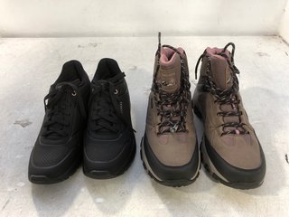 2 X ASSORTED SKECHERS SHOES TO INCLUDE LACE UP HIKER BOOTS IN BROWN SIZE: 7: LOCATION - D5