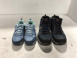 2 X ASSORTED SKECHERS LACE UP WALKING SHOES IN LIGHT AND DARK BLUE SIZE: 4 AND 11: LOCATION - D6