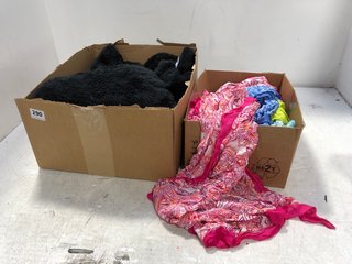 2 X BOXES OF ASSORTED ITEMS TO INCLUDE BOX OF ASSORTED PATTERN SCARVES: LOCATION - D8