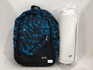 BUNIE PATTERNED BACKPACK IN NAVY AND BLACK TO INCLUDE EMMA MEMORY FOAM BED PILLOW: LOCATION - D15