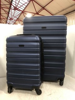 2 X ASSORTED SIZED JOHN LEWIS AND PARTNERS HARDSHELL TRAVEL SUITCASES IN NAVY: LOCATION - D17