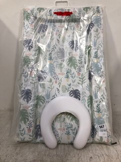 JOHN LEWIS AND PARTNERS PLANT PATTERN PLASTIC BABY CHANGING MAT IN GREEN TO INCLUDE MINI HEAD REST IN WHITE: LOCATION - C21