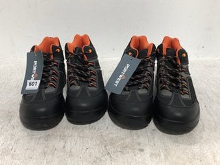 2 X PORTWEST OPERIS S3 HIRO STEEL TOE BOOTS IN BLACK/ORANGE SIZE: 7 AND 9: LOCATION - C20