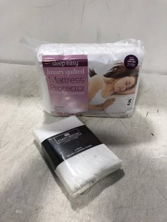 SLEEP EASY KING SIZE MATTRESS PROTECTOR TO INCLUDE EMPORIUM 2 PACK VELVET CUSHION COVERS IN WHITE: LOCATION - C18