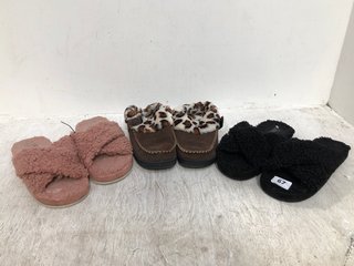 3 X ASSORTED LOUNGE SLIPPERS IN VARIOUS COLOURS AND SIZES: LOCATION - D1 FRONT