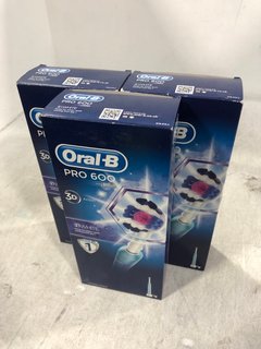 3 X BRAUN ORAL - B PRO 600 3D ACTION WHITE ELECTRIC TOOTHBRUSHES RRP - £96: LOCATION - C14