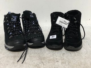 2 X ASSORTED SKECHERS LACE UP OUTSIDER BOOTS IN BLACK SIZE: 5 AND 8: LOCATION - D1