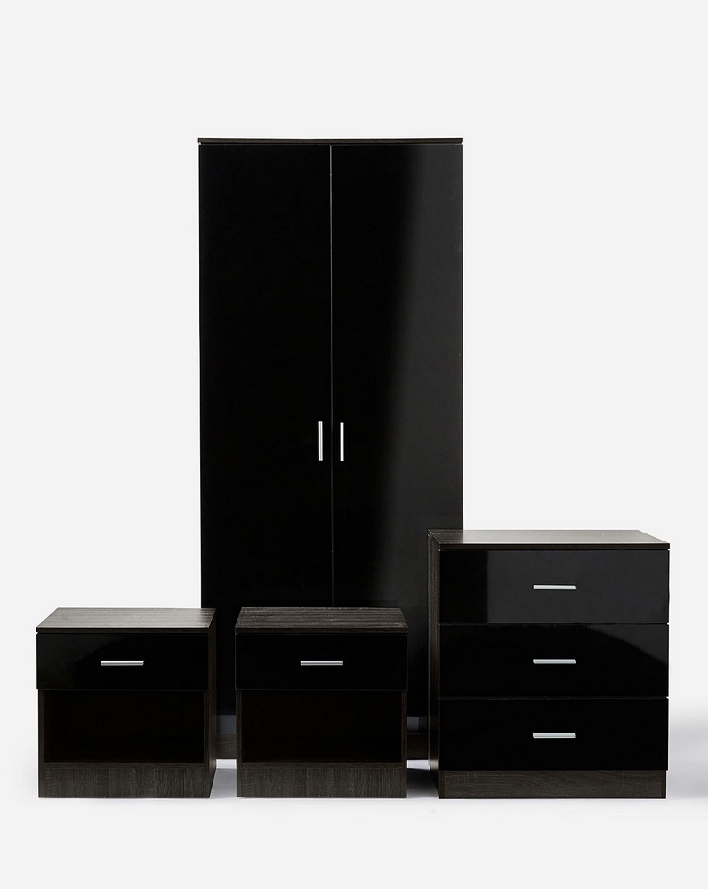John Pye Auctions MIAMI GLOSS 4 PIECE BEDROOM FURNITURE PACKAGE BLACK